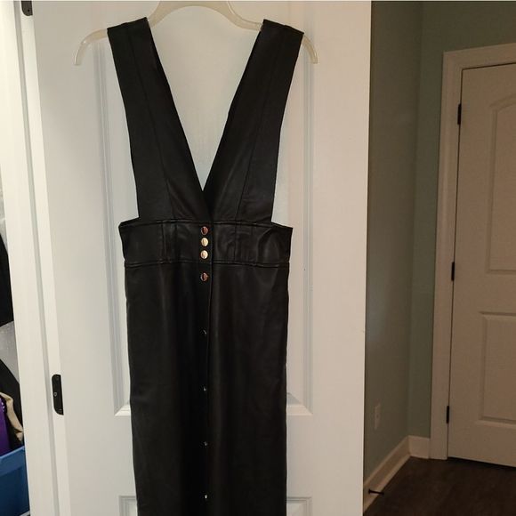 Zara Midi Pinafore Faux Leather Dress - Picture 8 of 8